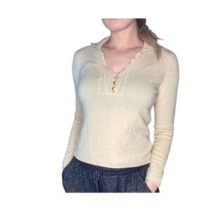 M.A.G by Magaschoni Creamy Yellow Cashmere Button Sweater M